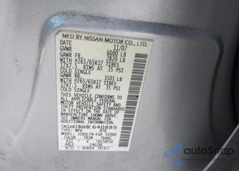 2008 Nissan Pathfinder Se z USA, uszkodzony, nr VIN 5N1AR18UX8C640889